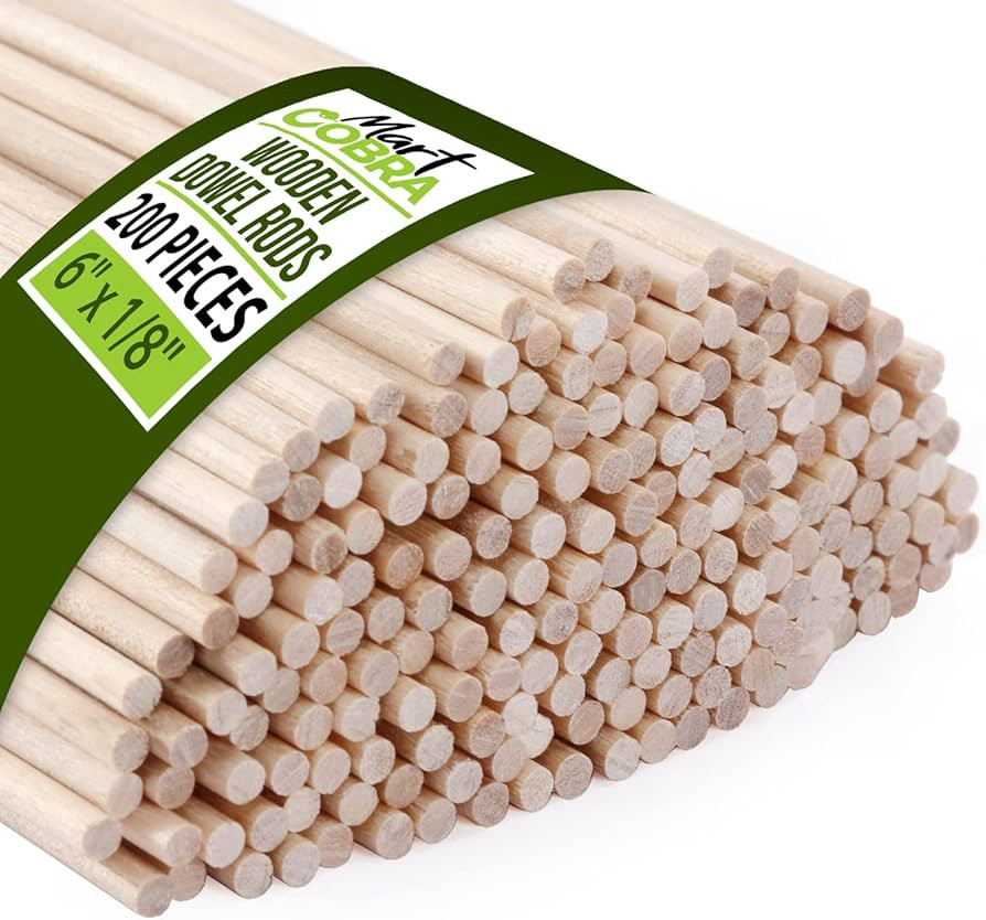 Wooden Dowel Rods Assorted 1/8 Inch x 6", 200 Wood Dowels, Wooden Dowels for Crafts, Precut Dowel... | Amazon (US)