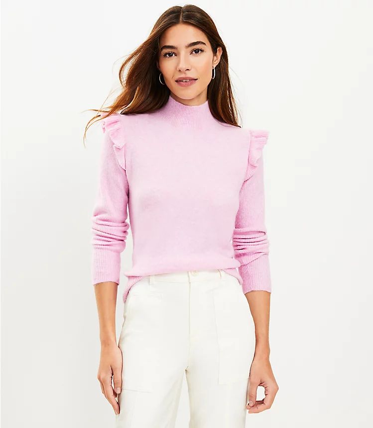 Shoulder Ruffle Mock Neck Sweater | LOFT