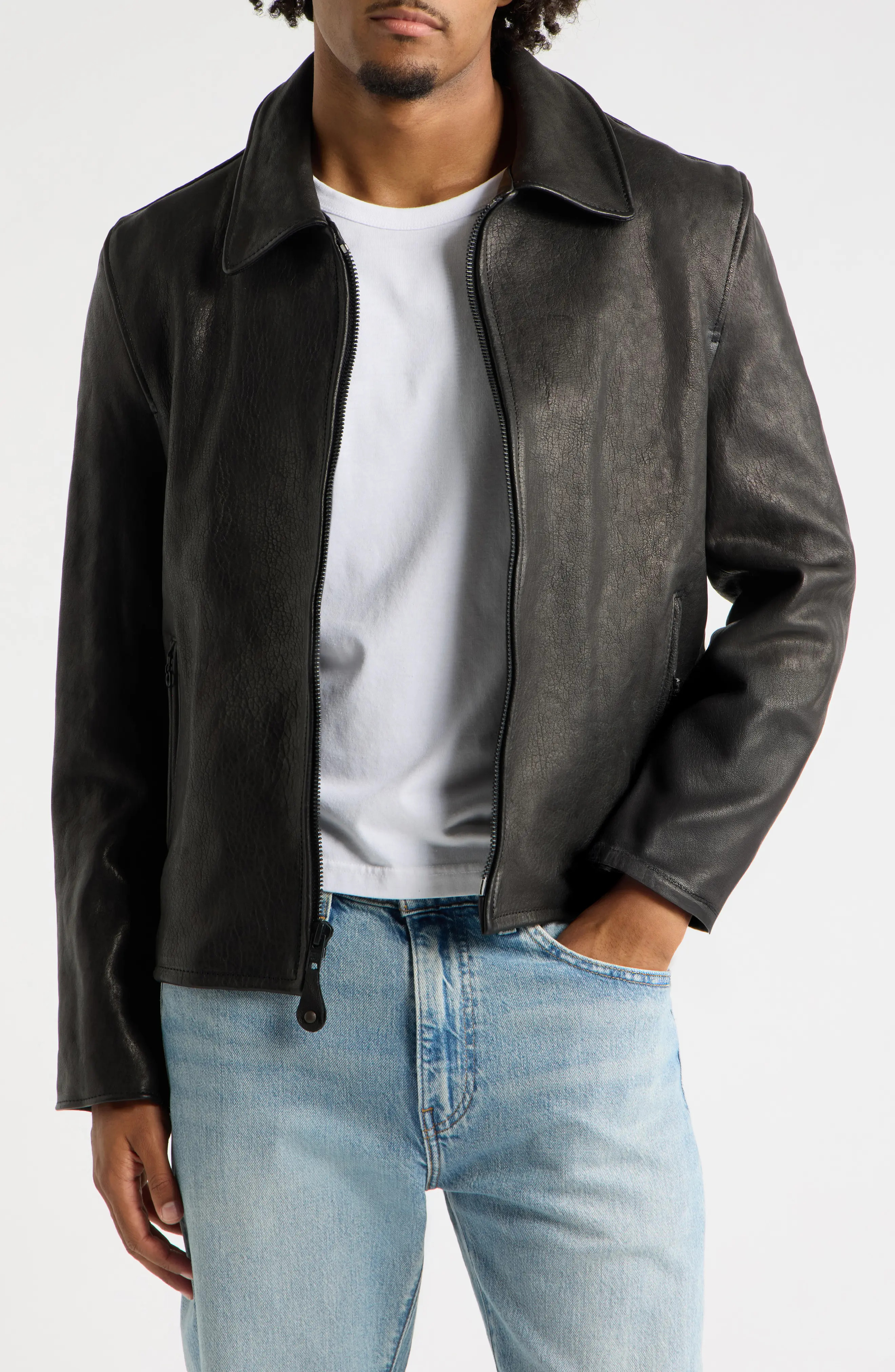 Schott NYC Vegetable Tanned Lambskin Leather Mechanic Jacket (Men) | Nordstrom | Nordstrom