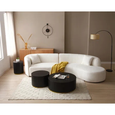 Luxury Curved With Chaise 2 , Right Hand Facing Sectional, Boucle Upholstered, White, No Assembly Modern Facing, Room Furniture Area | Wayfair North America