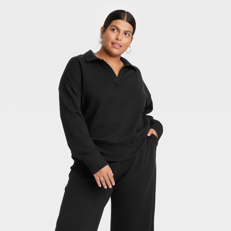 Women's Plus Size Fleece Sweatshirt - Ava & Viv™ Black 1X | Target