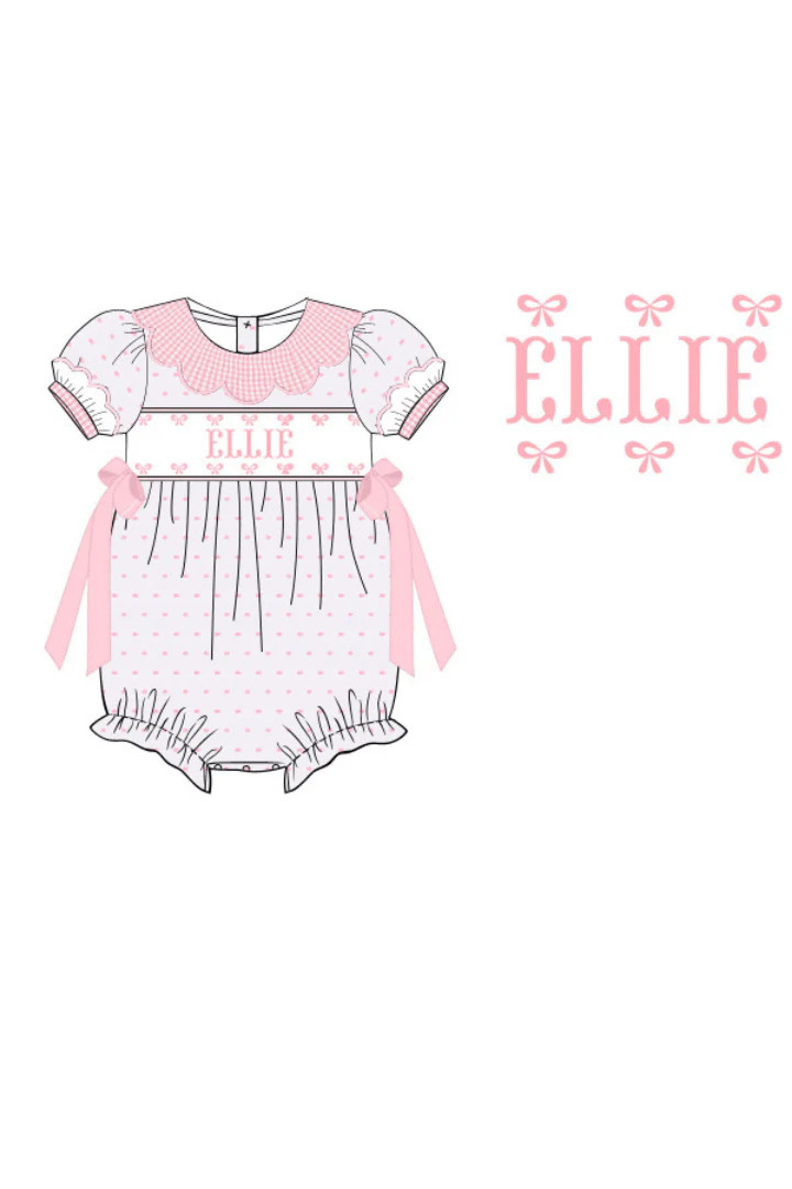 Pre-Order Custom Smocked Pink Swiss Dot Gingham Scalloped Bubble | The Smocked Flamingo