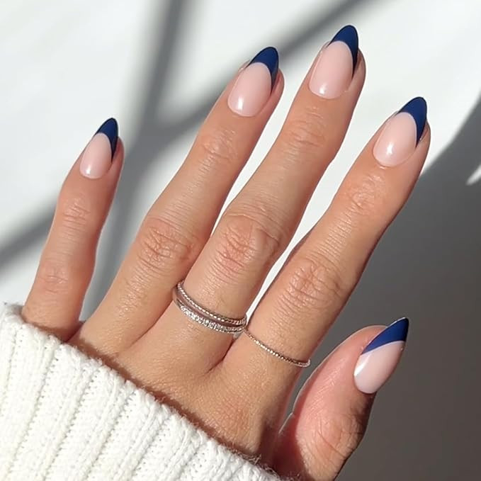 Glamnetic Press On Nails - French Riviera | Semi-Transparent Navy Dark Blue French Tip Short Almo... | Amazon (US)