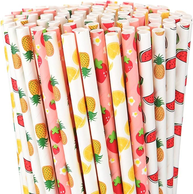 200 Pieces Fruit Paper Straws for Drinking Cute Strawberry Pineapple Orange Patterned Paper Straw... | Amazon (US)