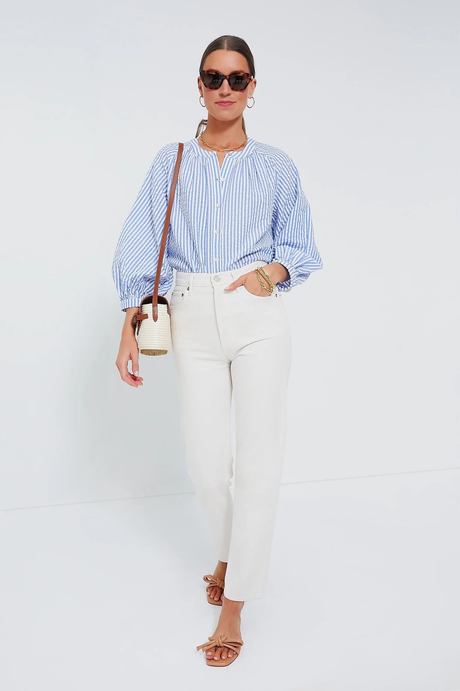 Blue and White Stripe Seersucker Tallie Top | Tuckernuck (US)