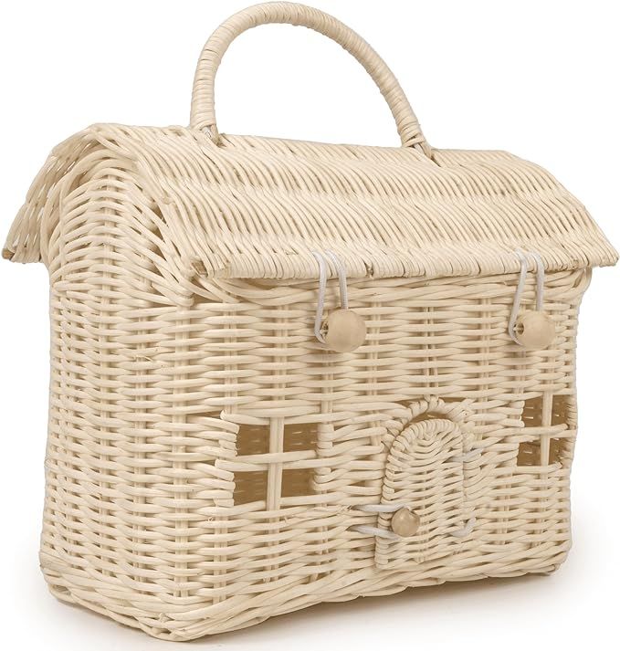 KOLWOVEN Rattan House Storage Basket with Lid - Mouse in a Box House- Small Doll house- Decorativ... | Amazon (US)