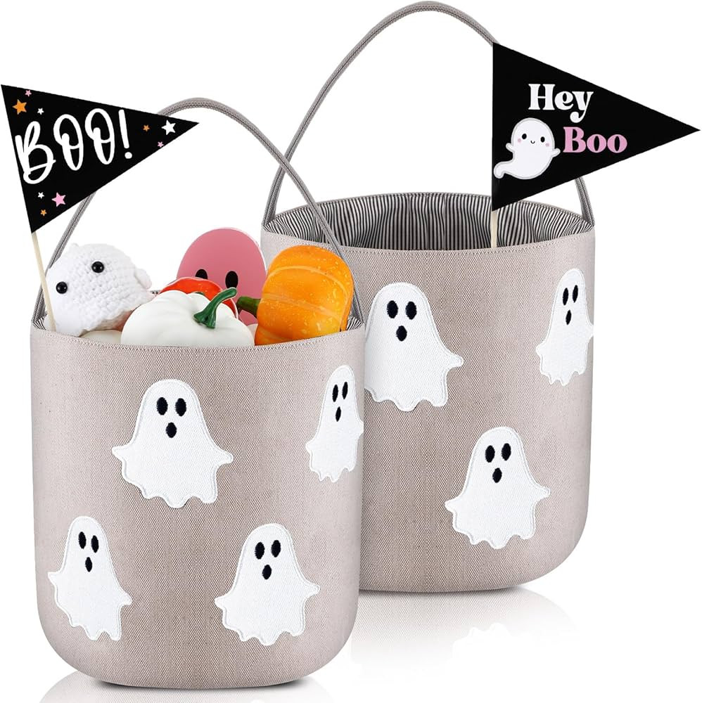2 Pcs Halloween Boo Basket Halloween Trick or Treat Bag Cute Goodie Candy Basket with 2 Boo Penna... | Amazon (US)