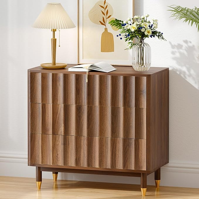 Fluted 3 Drawer Dresser, 31.5" Wide Modern Storage Chest of Drawers, Wood Drawer Organizer for Be... | Amazon (US)