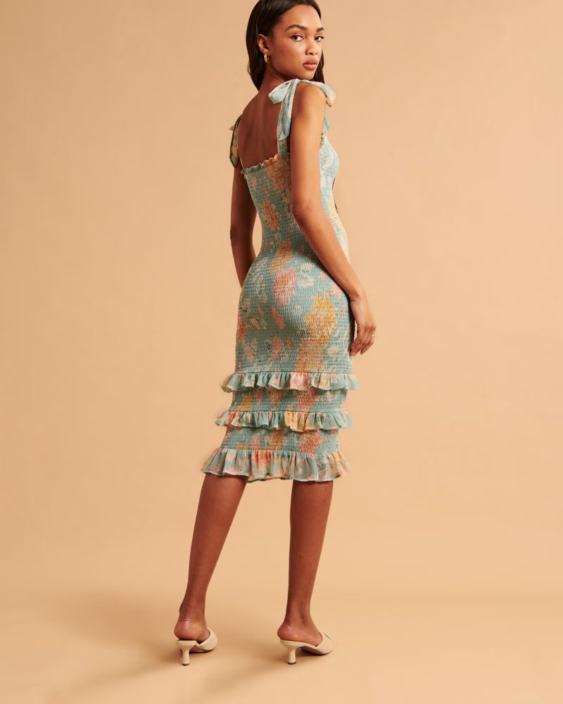Tie-Strap Smocked Midi Dress | Abercrombie & Fitch (US)