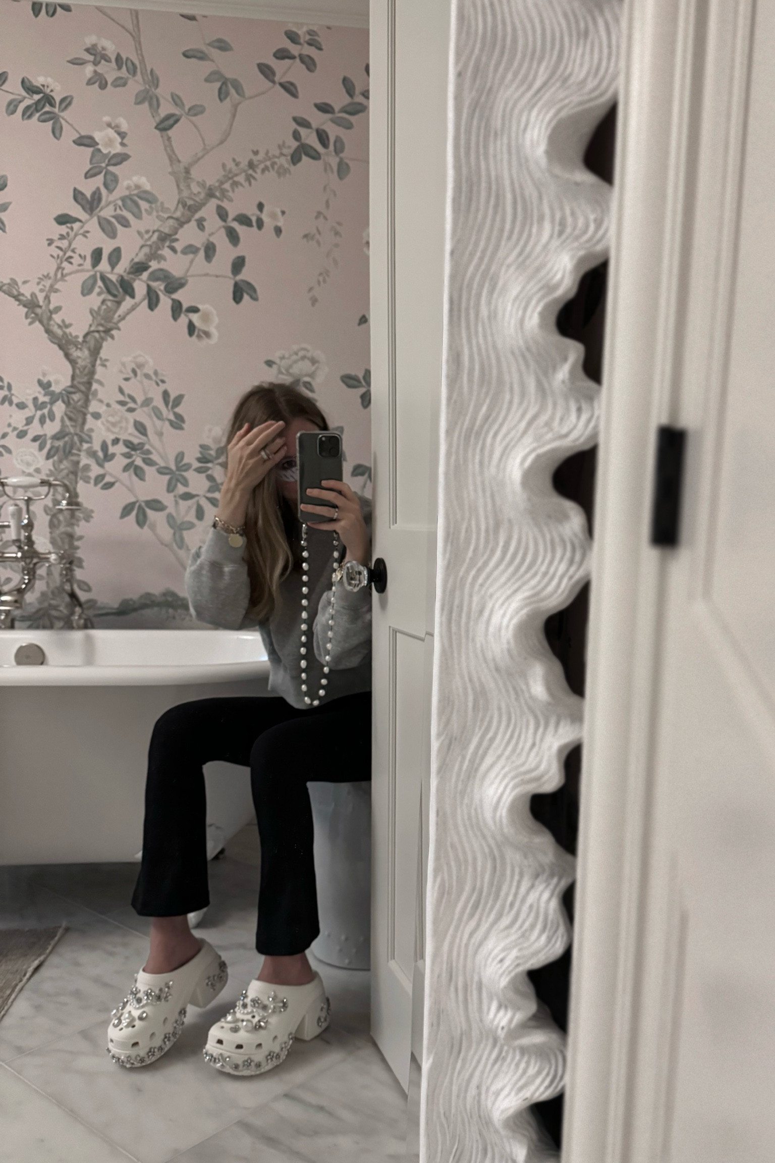 Sparkle simone rocha crocs. Carpool outfit. 