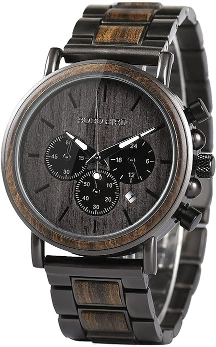 BOBO BIRD Wooden Mens Watches Wood & Stainless Steel Combined Chronograph Military Quartz Casual ... | Amazon (US)
