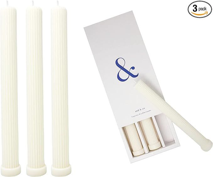 And & Co - | 10.6 Inches | Luxury Tall Tapered Ribbed Candles - Pillar Candles - Hand Made Candle... | Amazon (US)