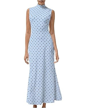 Milumia Women's Polka Dots Maxi Tank Dress Vintage Mock Neck Sleeveless Elegant Long Dresses | Amazon (US)