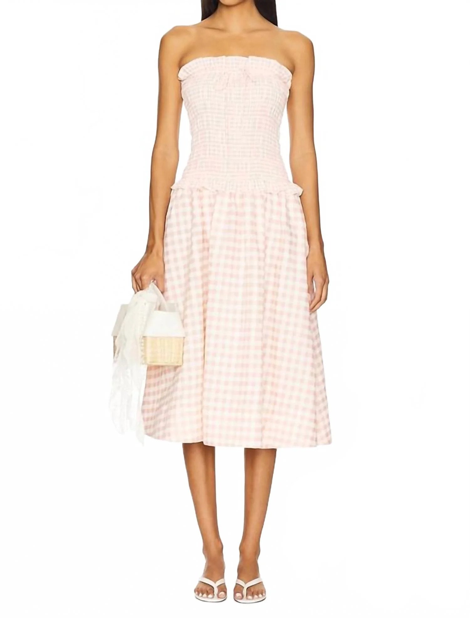 Women's Petal Gingham Midi Dress In Peach | Shop Simon