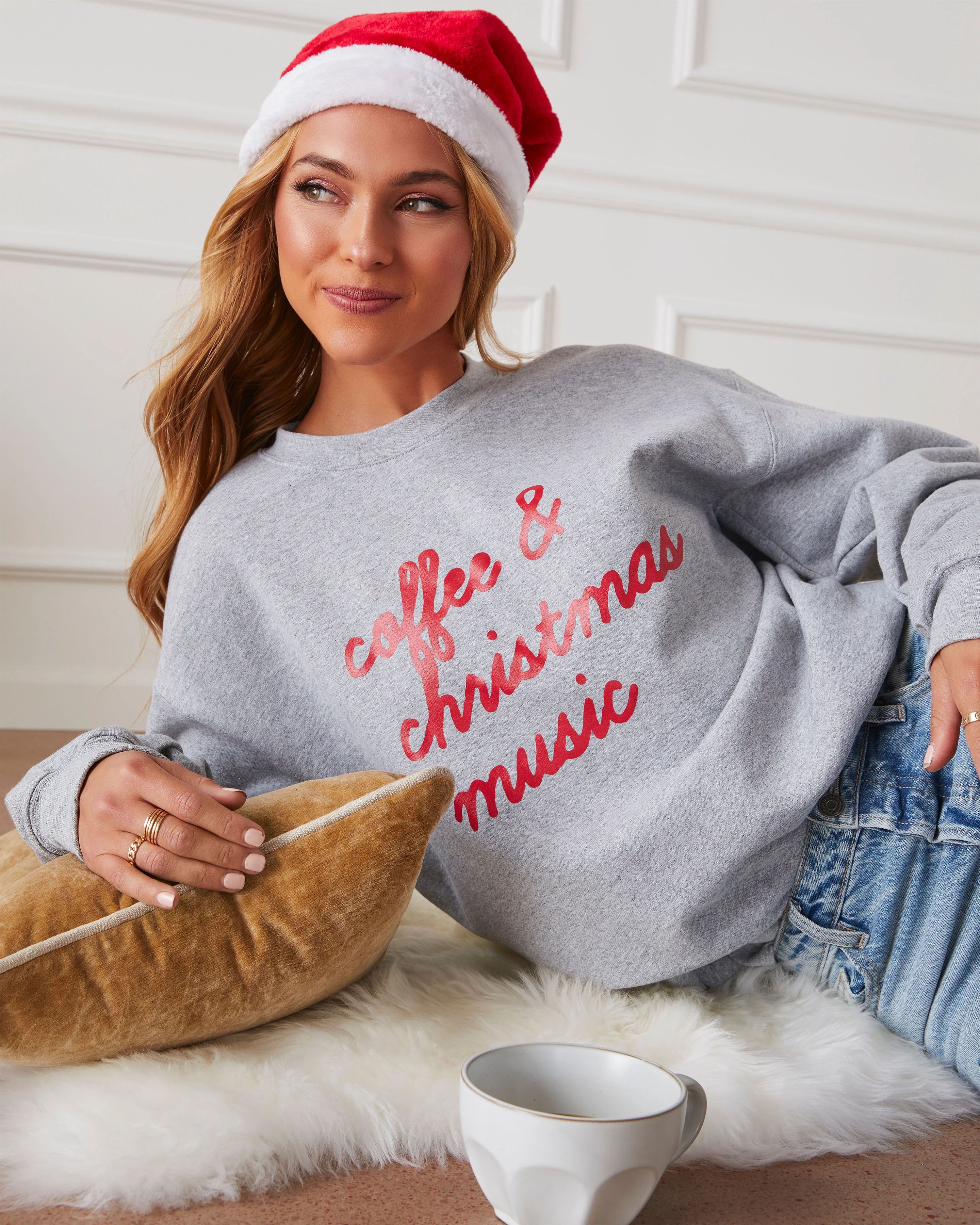 Coffee & Christmas Music Cotton Blend Sweatshirt | VICI Collection