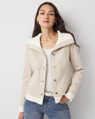 Women's Sweater Trim Jacket in Sculpture size Large | White House Black Market | White House Black Market