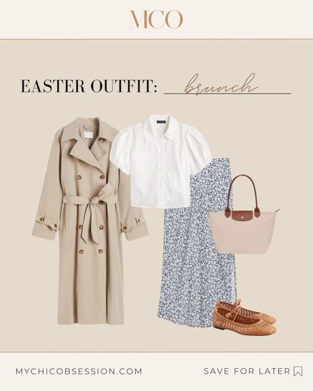 Florals are perfect for Easter brunch, and this midi skirt is easy to style with a cropped white button-down blouse, a Longchamp Le Pliage tote, woven Mary Jane ballet flats, and a classic trench coat. 

#LTKSeasonal #LTKstyletip