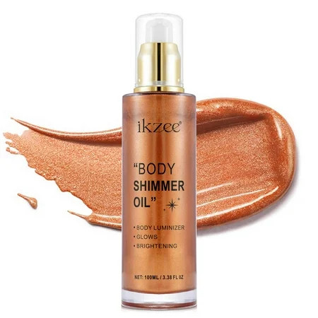 Ikzee Body Shimmer Oil, Liquid Highlighter Golden Brown Shimmer Body Oil, Long Lasting & Smooth Natural Matte Finish for Dry Face and Body Highlight Makeup Party | Walmart (US)