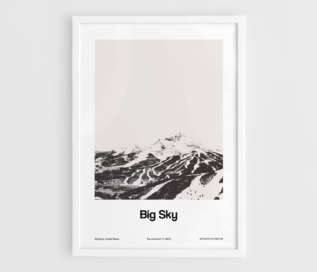 Big Sky Print, Big Sky Skyline Poster Custom Winter Town, Big Sky Montana Mountain Wall Art Minim... | Etsy (US)