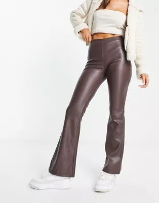ASOS DESIGN stretch faux leather flare pants in chocolate | ASOS (Global)
