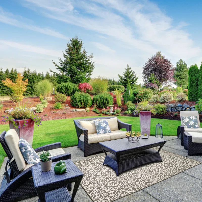 Nicole Miller New York Patio Country Danica Geometric Indoor/Outdoor Area Rug, Black/Grey | Wayfair North America