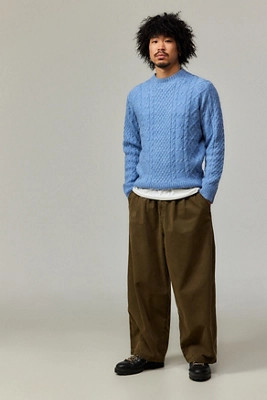 BDG Fluffy Blue Cable Knit Jumper - Blue S at Urban Outfitters | Urban Outfitters UK