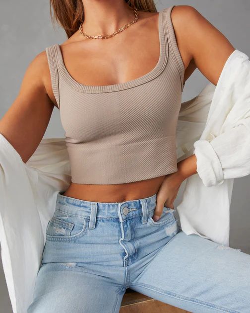 Energy Ribbed Knit Crop Tank - Taupe | VICI Collection