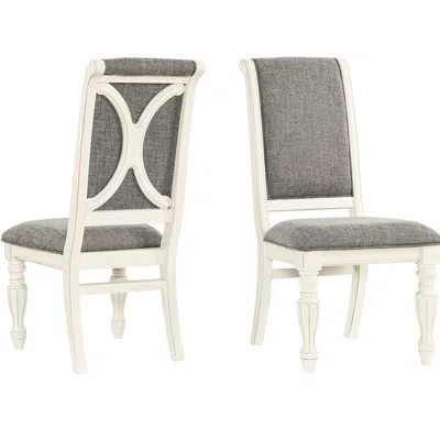 2 Dining Chairs - Solid Wood,Gray Upholstery, Thick Foam Cushion, Distressed Legs, Elegant Rolled Back Design For Comfort Chairs, Of 2. Upholstered, F | Wayfair North America
