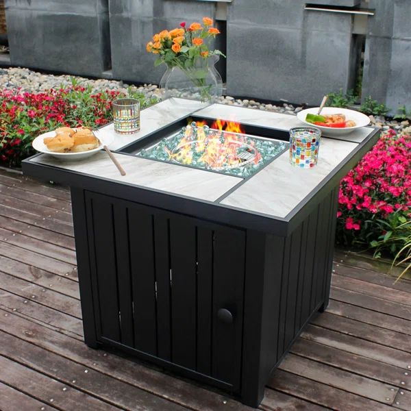 25" H x 30" W Propane Fire Pit Table with Lid, Outdoor Ceramic Tabletop Fire Pit | Wayfair North America