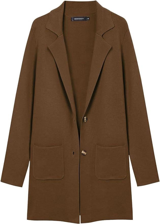 MEROKEETY Womens Open Front Cardigan Coat Long Sleeve Lapel Casual Knit Button Sweater Jackets wi... | Amazon (US)