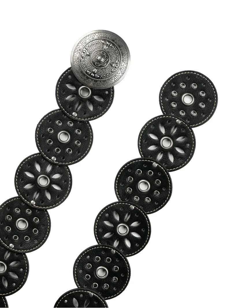 No Boundaries Women's Boho Concho Faux Leather Belt with Antique Buckle | Walmart (US)