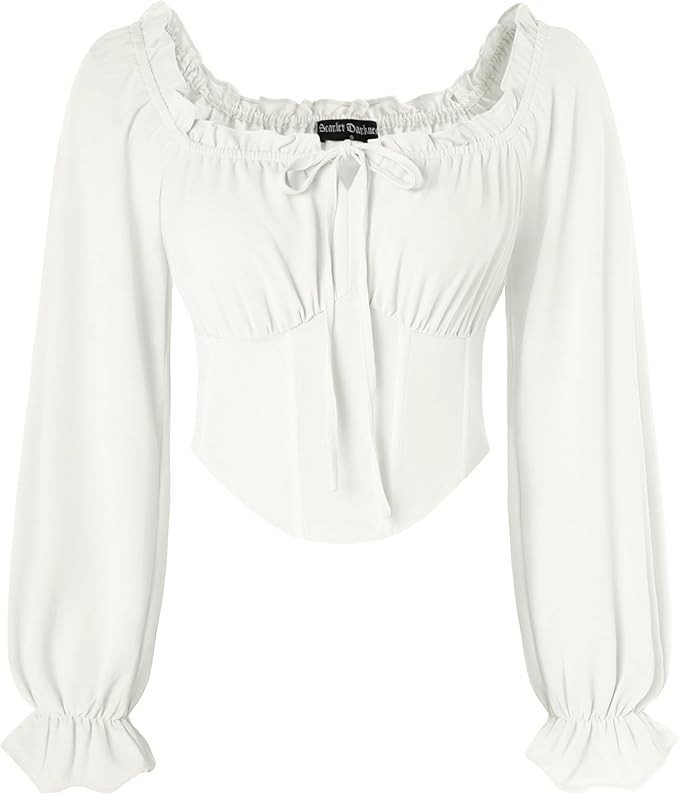 Scarlet Darkness Vintage Corset Tops for Women Renaissance Blouse Off Shoulder Long Sleeve Top | Amazon (US)