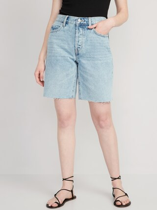 High-Waisted Slouchy Button-Fly Cut-Off Jean Shorts for Women -- 9-inch inseam | Old Navy (US)