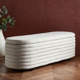 SAFAVIEH Couture Jaymie Contemporary Oval Storage Bench - Taupe/Black | Bed Bath & Beyond
