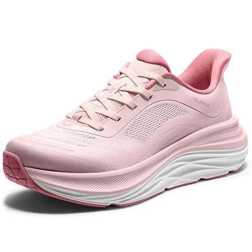 Vilanva Women's Comfortable Pink Walking Shoes Cushion Running Tennis Shoes Non-Slip Workout Gym Athletic Breathable Trendy Fashion Sneakers Size 8.5 | Amazon (US)