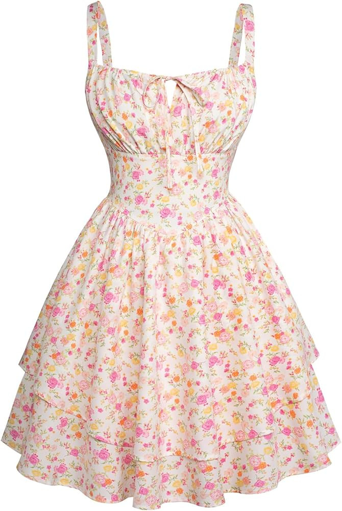SCARLET DARKNESS Floral Mini Corset Dress for Women Teen 2026 Summer Spring Flowy A-Line Sundress... | Amazon (US)