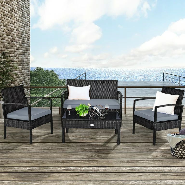 Costway 4PCS Outdoor Patio Rattan Furniture Set Cushioned Sofa Coffee Table Garden Deck - Walmart... | Walmart (US)