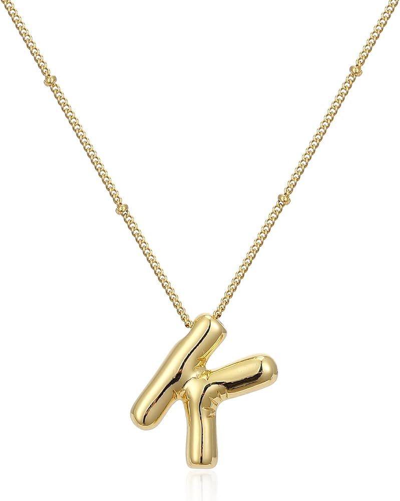 DANSOAN Bubble Letter Necklace 14K Gold Plated Balloon Initial Necklaces for Women Girls Dainty A... | Amazon (US)