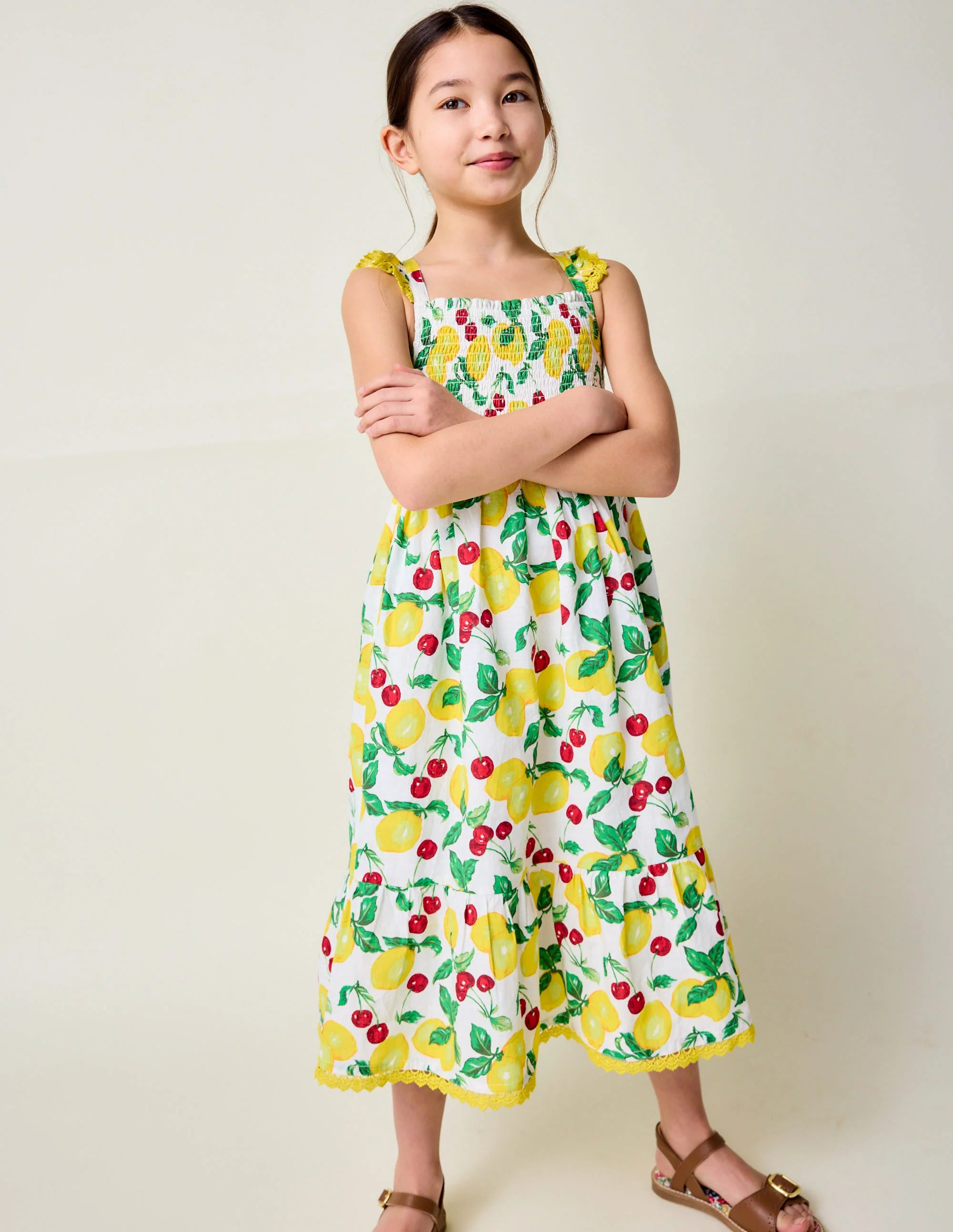 Luella Frill Maxi Sundress-Ivory Lemons and Cherries | Boden UK