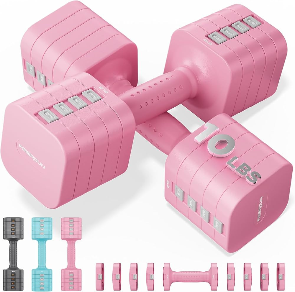 FEIERDUN 5-in-1 Adjustable Dumbbell Set of 2, 20LBS/10LBS Hand Weights for Women, 1s-Adjust Dual-... | Amazon (US)