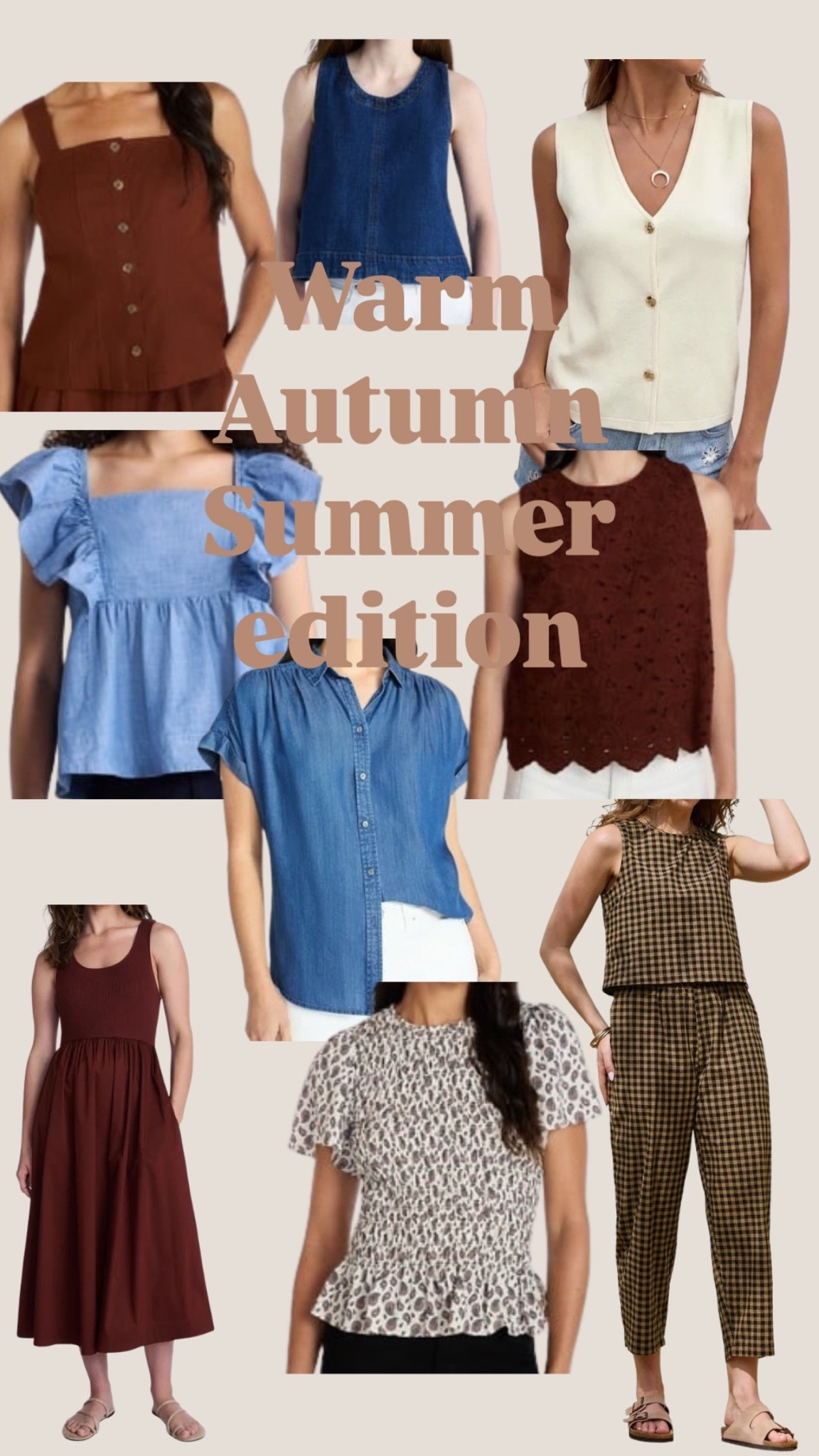 Warm autumns are creams, browns, brick reds, blues, peacocks, and emeralds. Summer tops that fit the bill.

#LTKootd #LTKgrwm