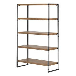61.5 in. Rustic Bamboo Metal 5-shelf Accent Bookcase with Open Back | The Home Depot
