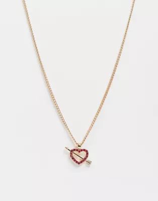 ASOS DESIGN necklace with crystal heart and arrow pendant in gold tone | ASOS (Global)