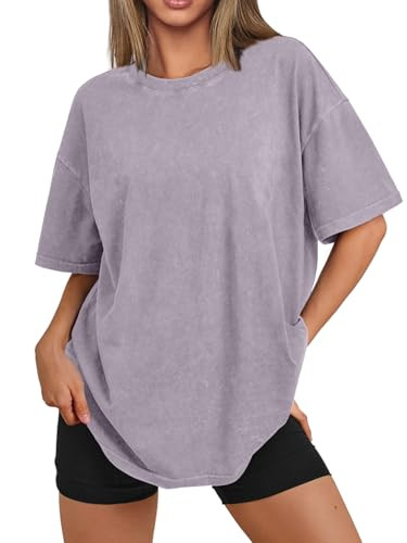 Trendy Queen Oversized Vintage T Shirts for Women Graphic Summer Top 2025 Y2k Short Sleeve Basic Cute Grunge Clothes Purple L | Amazon (US)