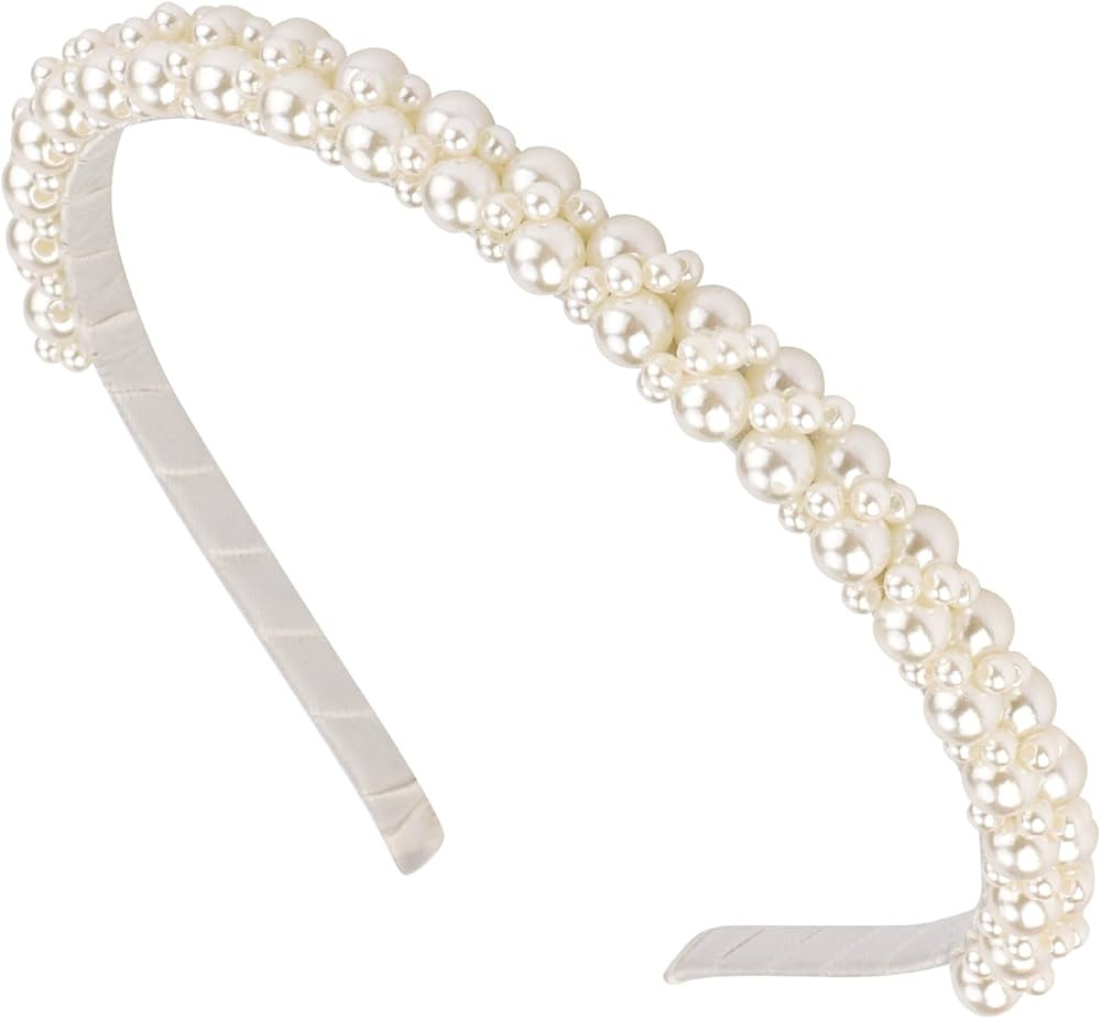 White Pearl Headbands for Women Girls, Cute Beads Headband with Faux Pearl for Wedding Bride, Fas... | Amazon (US)