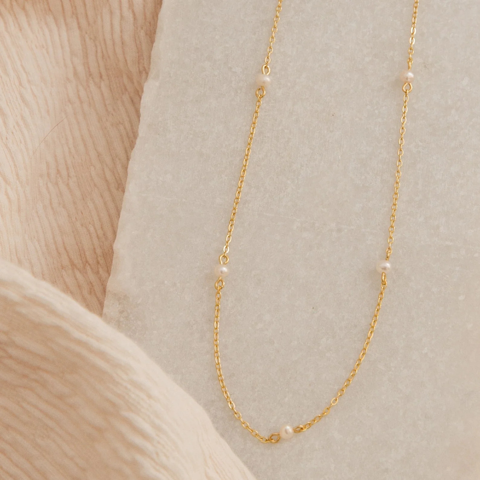 Dainty Pearl Station Necklace | Caitlyn Minimalist