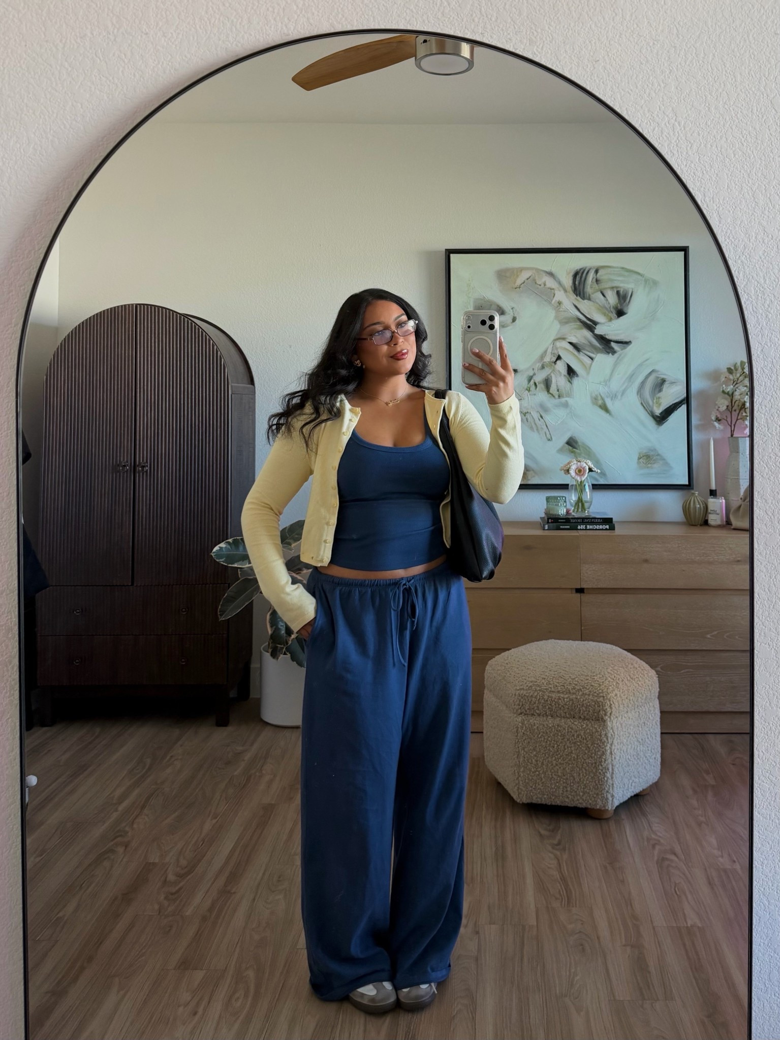 blue w/ a pop of yellow fit💛 got this cardigan, tank & sweatpants form American Eagle!! Love the sweats cus they kinda feel more like a linen pant and are SO comfy (wearing a L in the carisgan/ sweats & M in the tank, everything is stretchy and runs true to size) 

#LTKMidsize #LTKgrwm #LTKootd