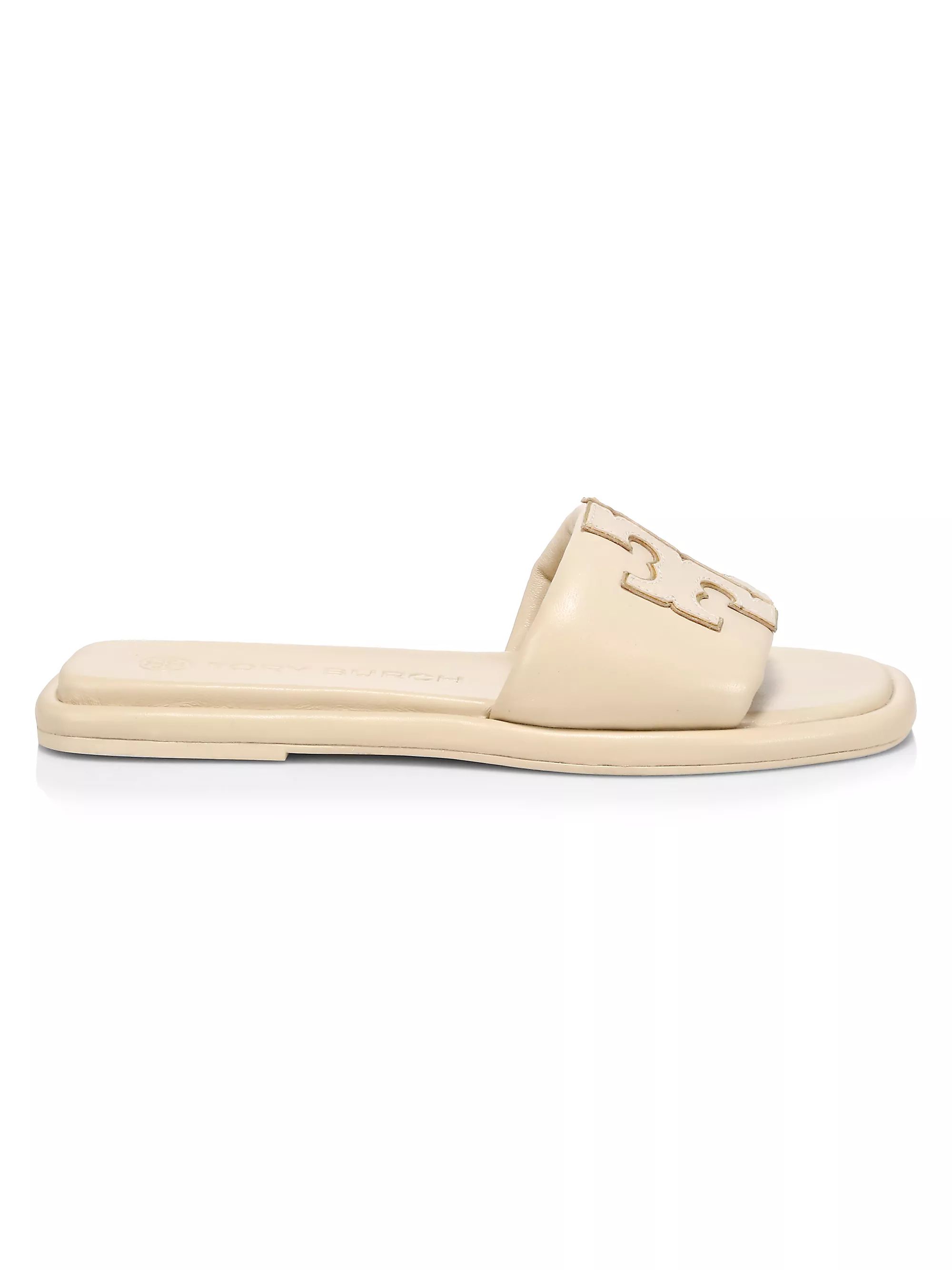 Double-T Monogram Padded Leather Slide Sandals | Saks Fifth Avenue