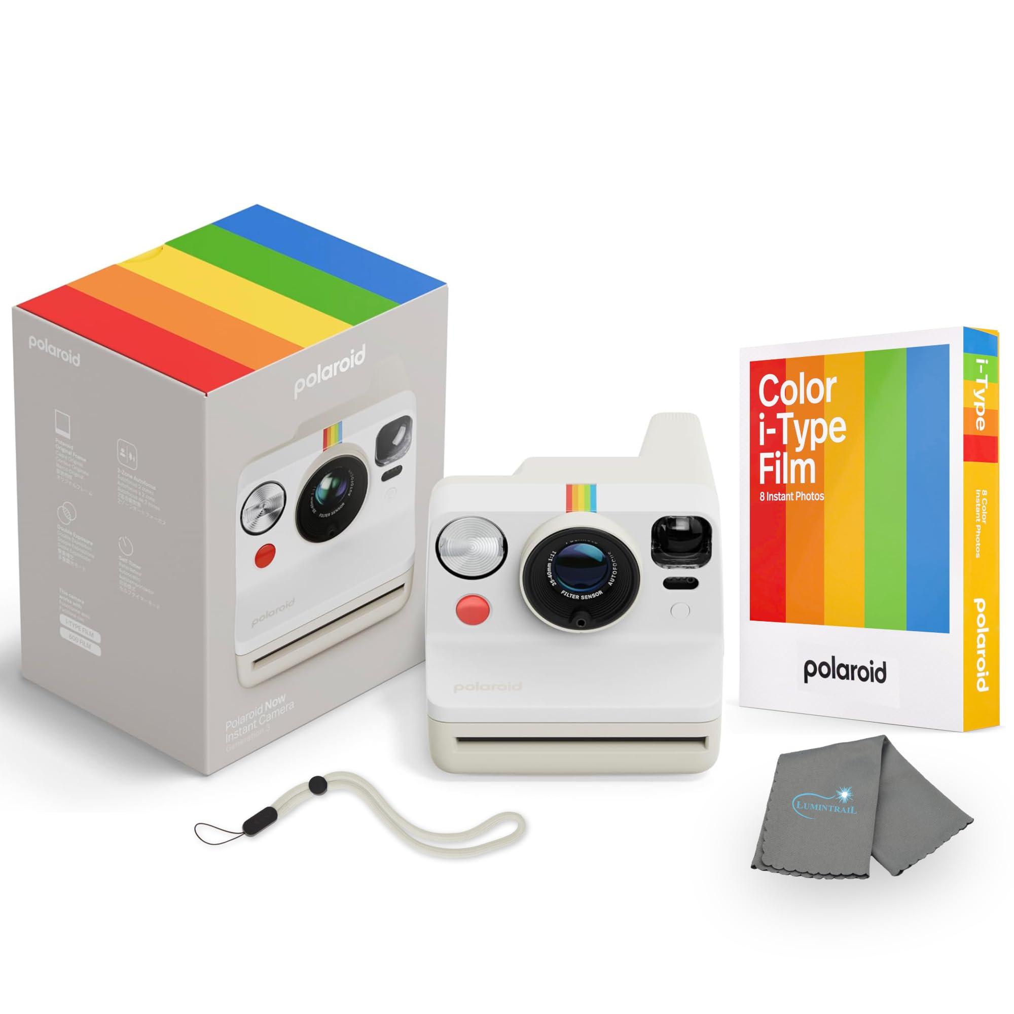 Polaroid Now 3rd Generation i-Type Instant Camera + 8 i-Type Color Film Bundle, Pebble White, Pol... | Amazon (US)