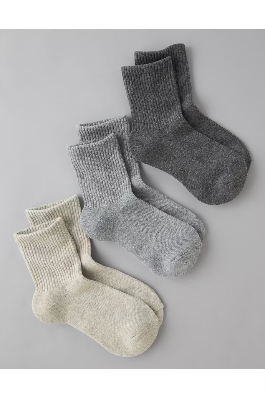 AE Solid Cropped Crew Socks 3-Pack Women's Heather Gray One Size | American Eagle Outfitters (US & CA)